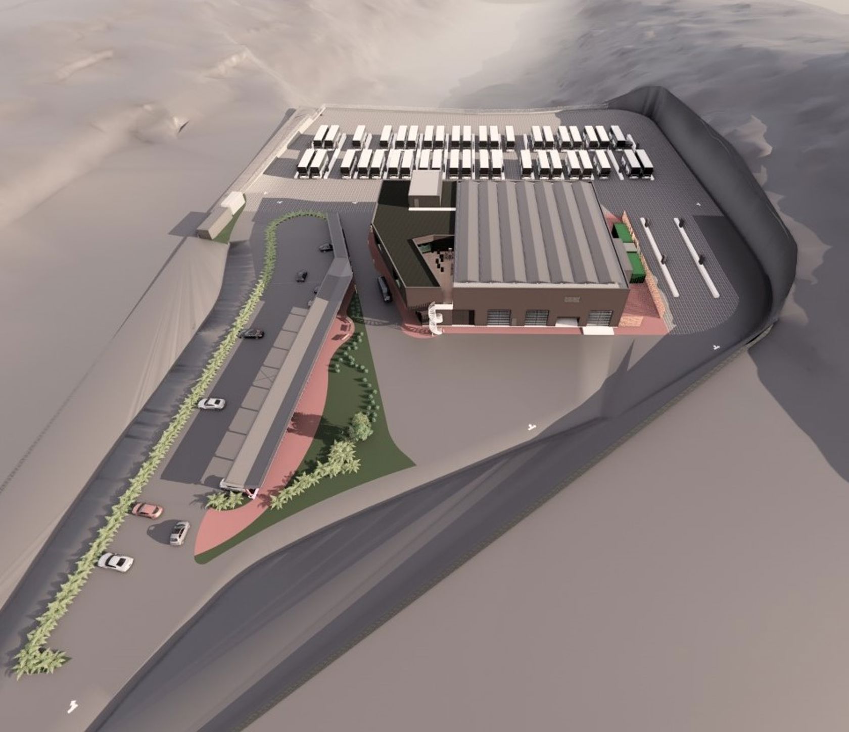 Illustrasjon som viser det nye anlegget i Holterkollveien sett ovenfra.
